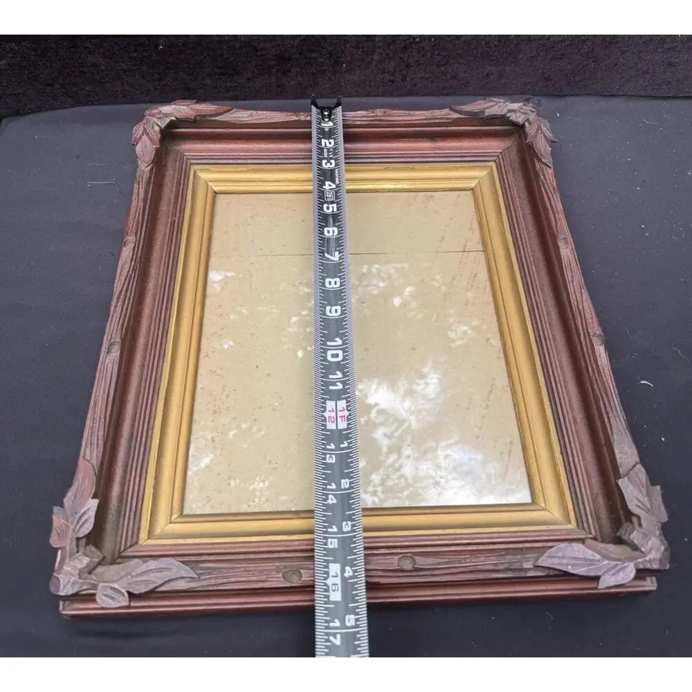 ANTIQUE Solid Wood Picture Frame Wood Back Glass Front 16.5” X 14” Beautiful!